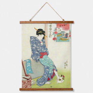 Girl playing with a Cat, Utagawa Kuniyoshi Hanging Tapestry