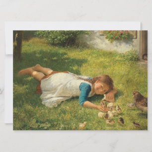 Girl Playing with Chicks (Hen and Chicken) Card