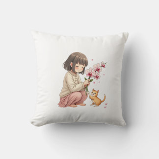 Girl playing with the Cat Cushion