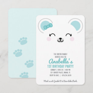 Girl Polar Bear Winter Birthday Party Evite Print Invitation