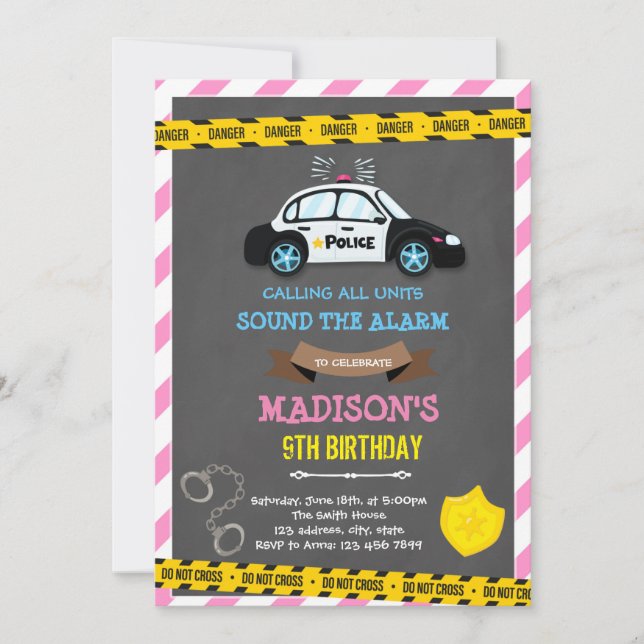 Girl police birthday theme invitation (Front)