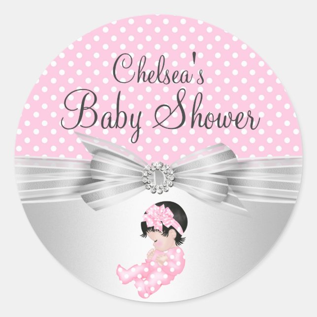 Girl Polka dot Baby Shower Sticker (Front)