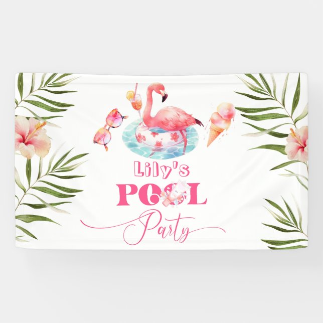 Girl Pool  birthday party flamingo welcome Banner (Horizontal)