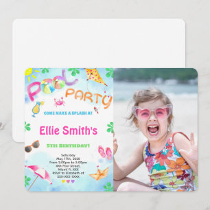 Girl Pool Birthday Photo Invitation