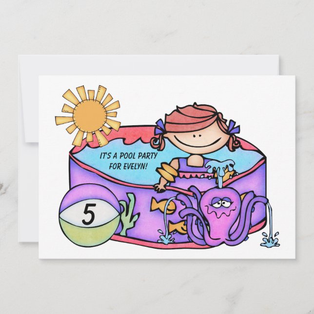 Girl Pool Party Beach Swimming Birthday Invitation (Front)
