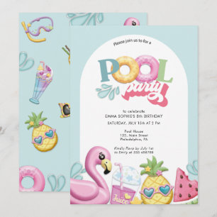 Girl Pool Party Birthday Holiday Card