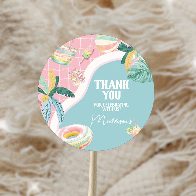 Girl Pool Party Birthday Party  Classic Round Sticker (Creator Uploaded)