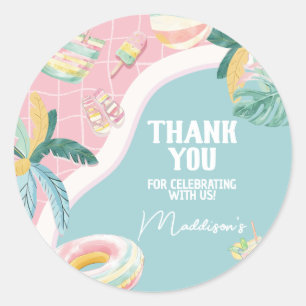 Girl Pool Party Birthday Party  Classic Round Sticker