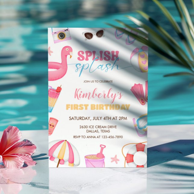 Girl Pool Party Invite, Splish Splash Birthday Invitation (Creator Uploaded)