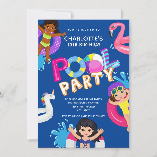 Girl Pool Swim Party 10th Birthday Invitation (Front)