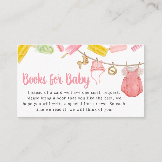 Girl Popsicle Baby Shower Books for Baby Enclosure Card (Front)