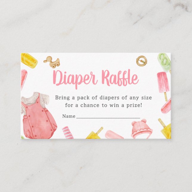 Girl Popsicle Baby Shower Diaper Raffle Enclosure Card (Front)