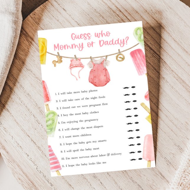 Girl Popsicle Baby Shower Guess Who Game (Ready to Pop Popsicle Baby Shower Game)