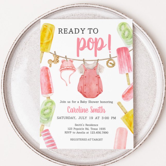 Girl Popsicle Baby Shower Invitation (Girl Ready to Pop Popsicle Baby Shower Invitation)