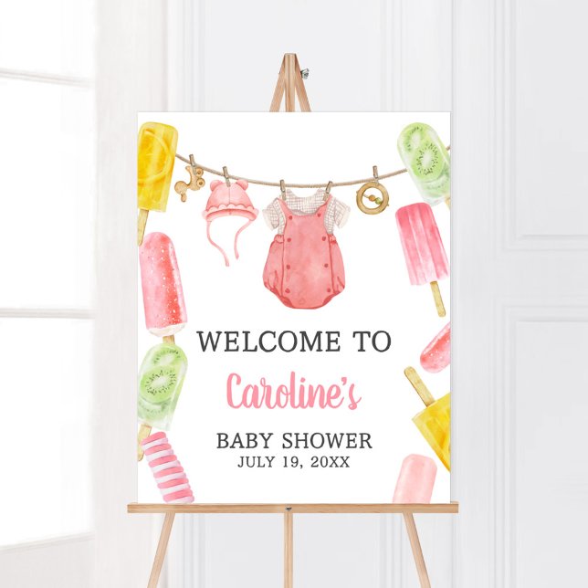Girl Popsicle Baby Shower Welcome Poster (Popsicle Baby Shower Welcome Sign)