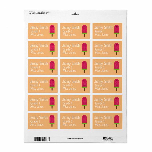 Girl popsicle name school book labels (Full Sheet)