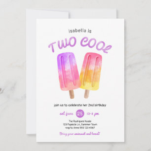Girl Popsicle Summer 2nd Birthday Party Invitation