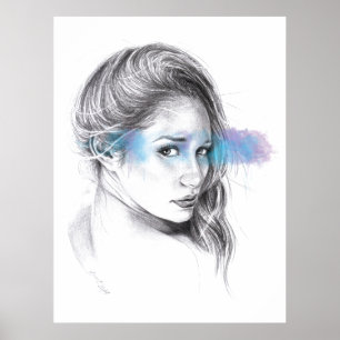 Girl portrait pencil art Poster print