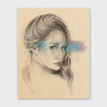 Girl portrait pencil drawing wood wall art<br><div class="desc">"Look away" | Graphite pencil drawing with digital watercolor splatters and colouring. Portrait of a pretty girl looking over her shoulder. 🔹 You can customise it - resize/rotate the image, add text and more :) 🔹🔹🔹 Send me a photo of your purchase or just share it and tag me @edrawings38art...</div>