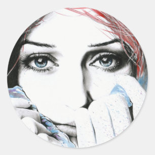 Girl portrait Pretty eyes Watercolor painting art Classic Round Sticker
