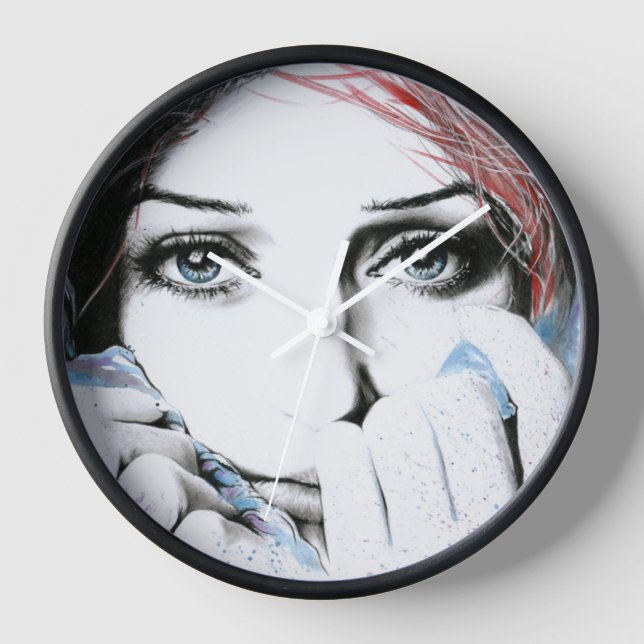 Girl portrait Pretty eyes Watercolor painting art Clock (Front)