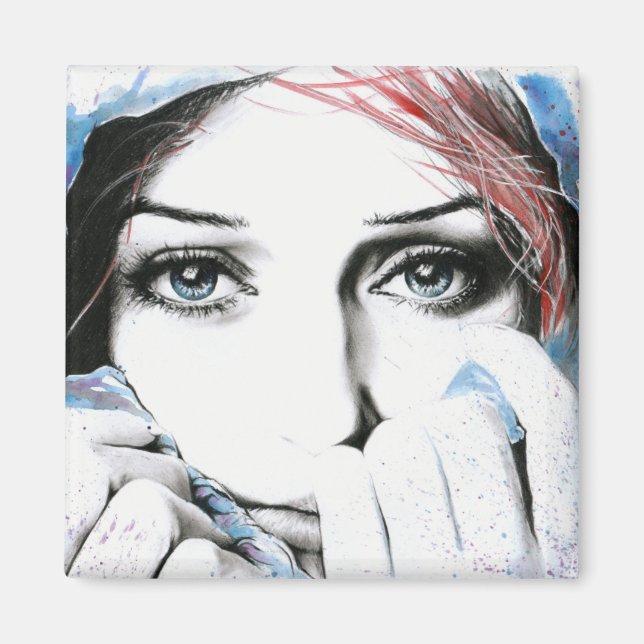 Girl portrait Pretty eyes Watercolor painting art Magnet (Front)