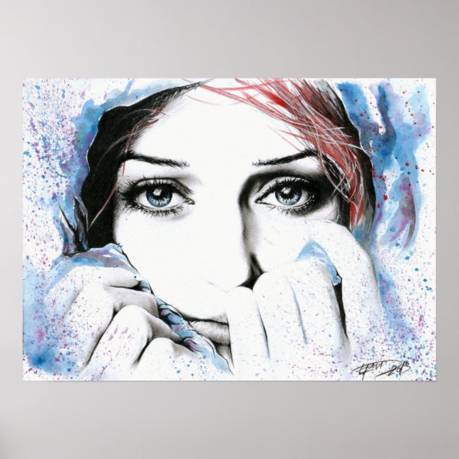 Girl portrait Pretty eyes Watercolor painting art Poster (Front)