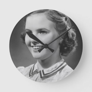 Girl Posing in Studio Round Clock
