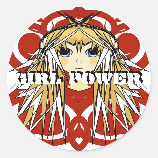 Girl Power Anime Ultra Cute Girl Blonde Long Hair Classic Round Sticker (Front)