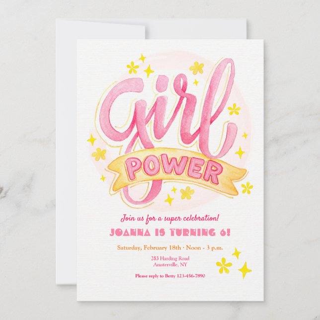 Girl Power Birthday Party Invitation (Front)