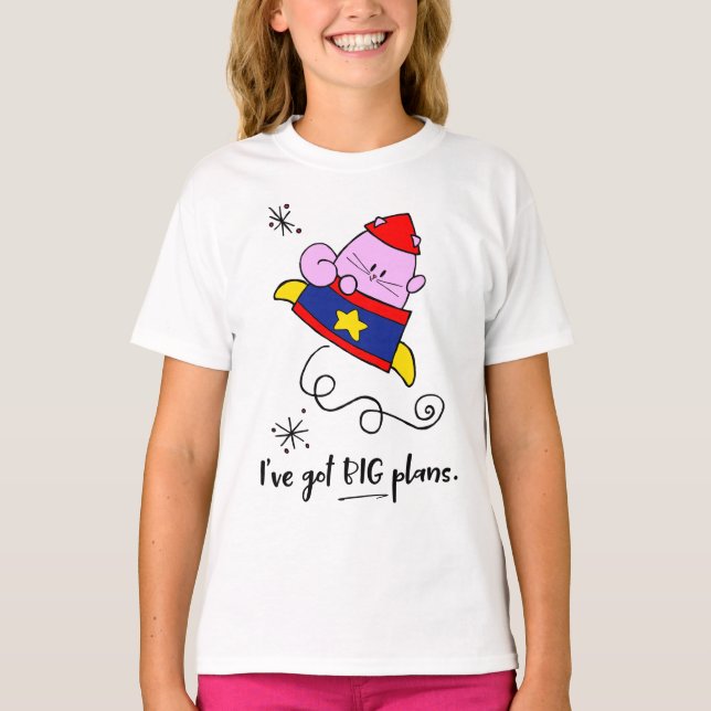 Girl Power Cartoon Astronaut Cat Girls' Tee (Front)