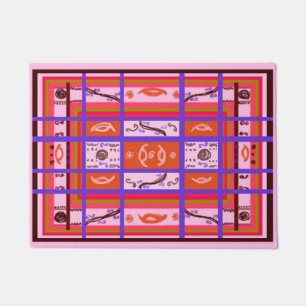 girl power curvy plaid pink doormat