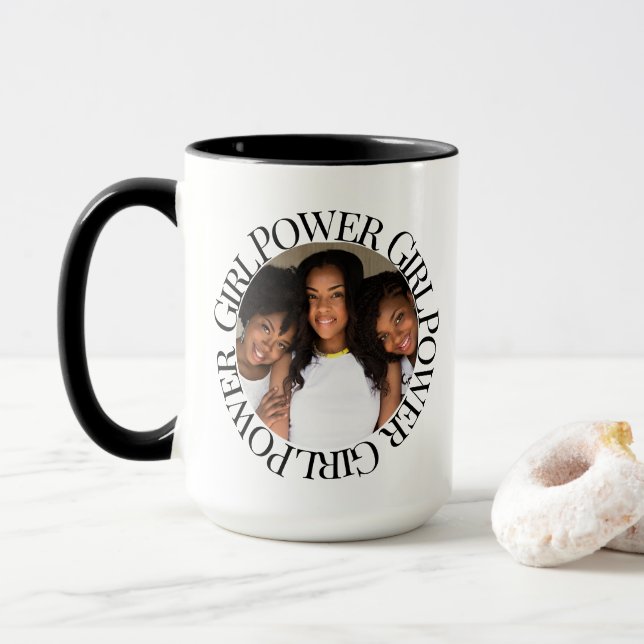 Girl Power Customised  Classic Round Sticker Mug (With Donut)