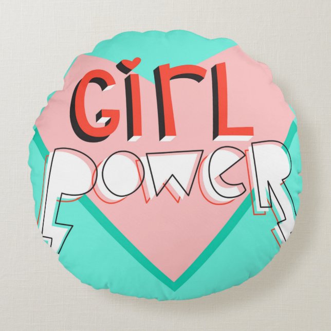 Girl power. Cute design with bright graphic slogan Round Cushion (Front)
