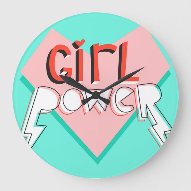 Girl Power: Cute Graphic Slogan Large Clock (Front)