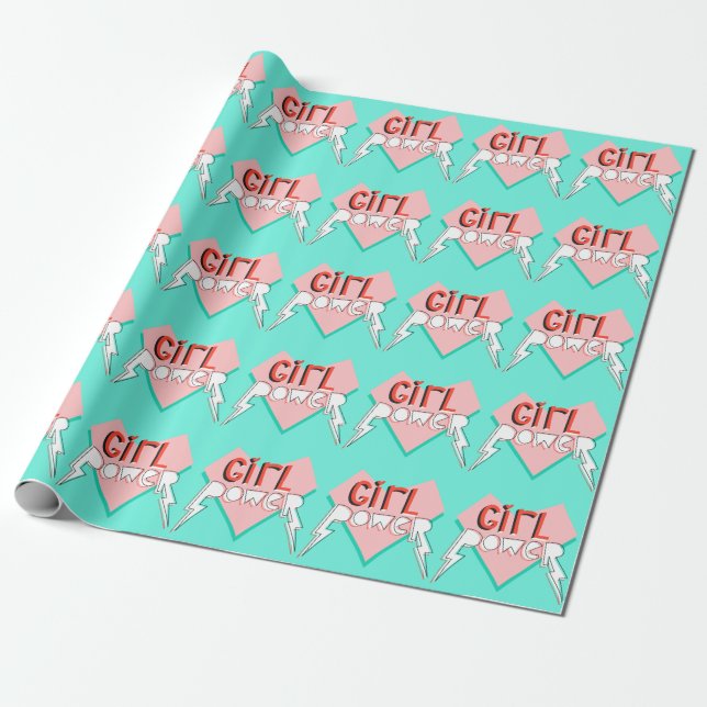 Girl Power: Cute Graphic Slogan Wrapping Paper (Unrolled)
