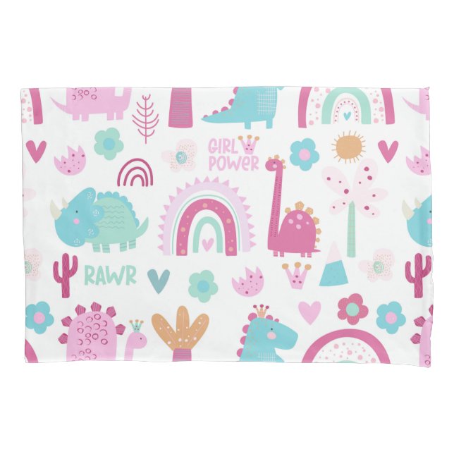 Girl Power Dinosaur Pillowcase (Front)