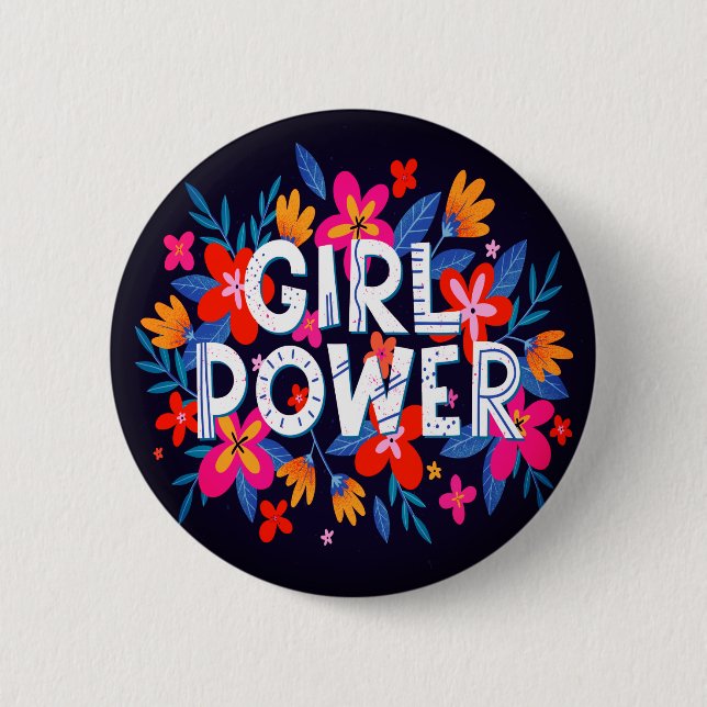 Girl Power Female Symbol Floral Button (Front)