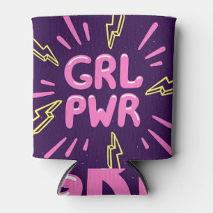 Girl power feminist slogan, violet background. can cooler