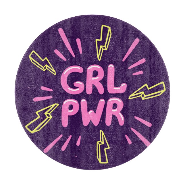Girl power feminist slogan, violet background. cutting board (Front)
