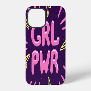 Girl power feminist slogan, violet background. iPhone 12 case