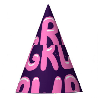 Girl power feminist slogan, violet background. party hat