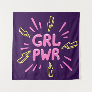 Girl power feminist slogan, violet background. tapestry