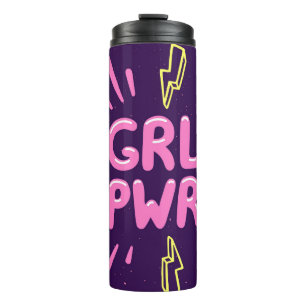 Girl power feminist slogan, violet background. thermal tumbler