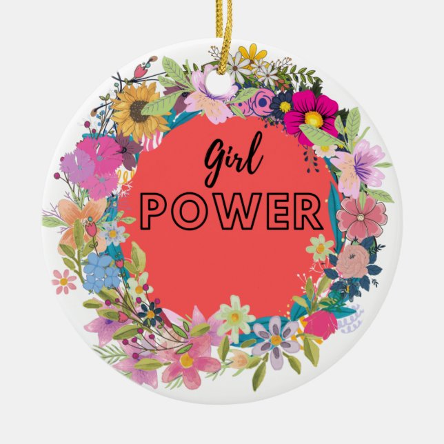 Girl Power Floral Design  Ceramic Tree Decoration (Front)