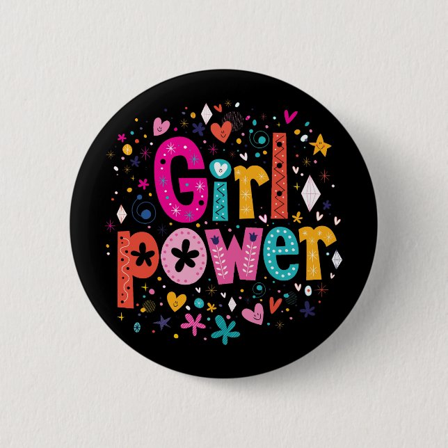 Girl Power Floral Heart Button (Front)