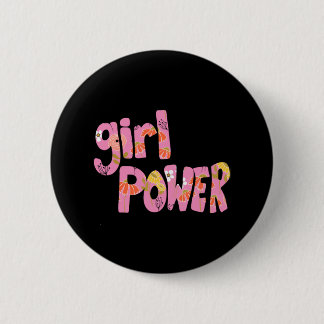 Girl Power Floral Pattern Lettering  92 6 Cm Round Badge