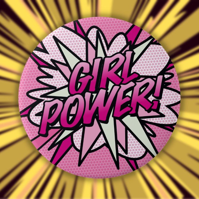 GIRL POWER Fun Pink Comic Book Pop Art 10 Cm Round Badge (GIRL POWER Fun Pink Comic Book Pop Art Button)