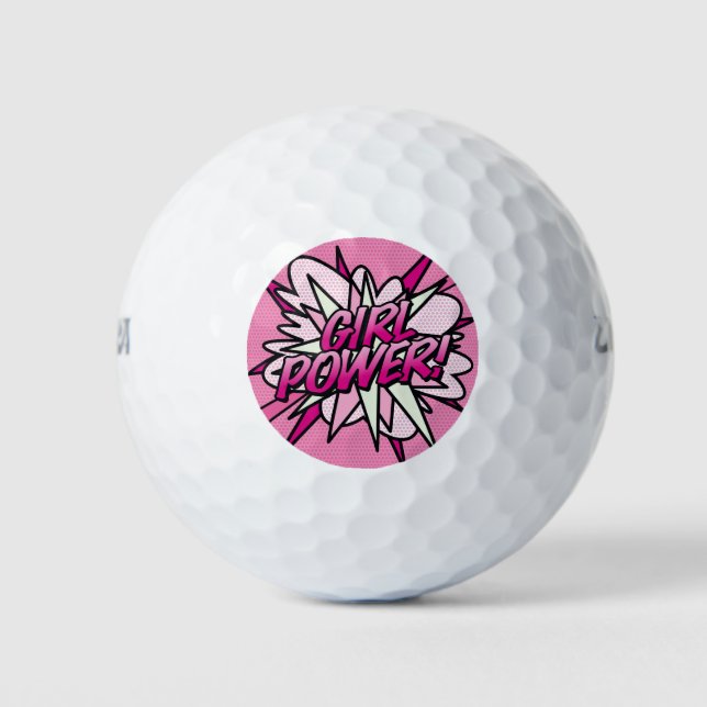 GIRL POWER Fun Retro Comic Book Pink Golf Balls (Front)