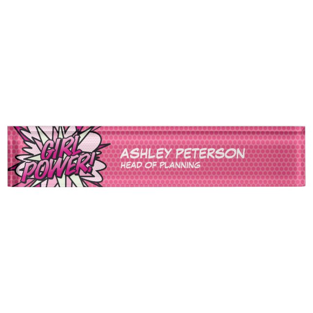 GIRL POWER Fun Retro Comic Book Pink Nameplate (Front)